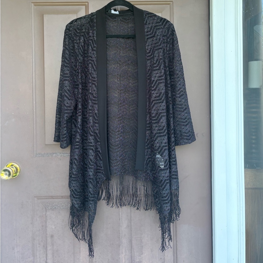 R&M Richards Black Fringed Women's Poncho
